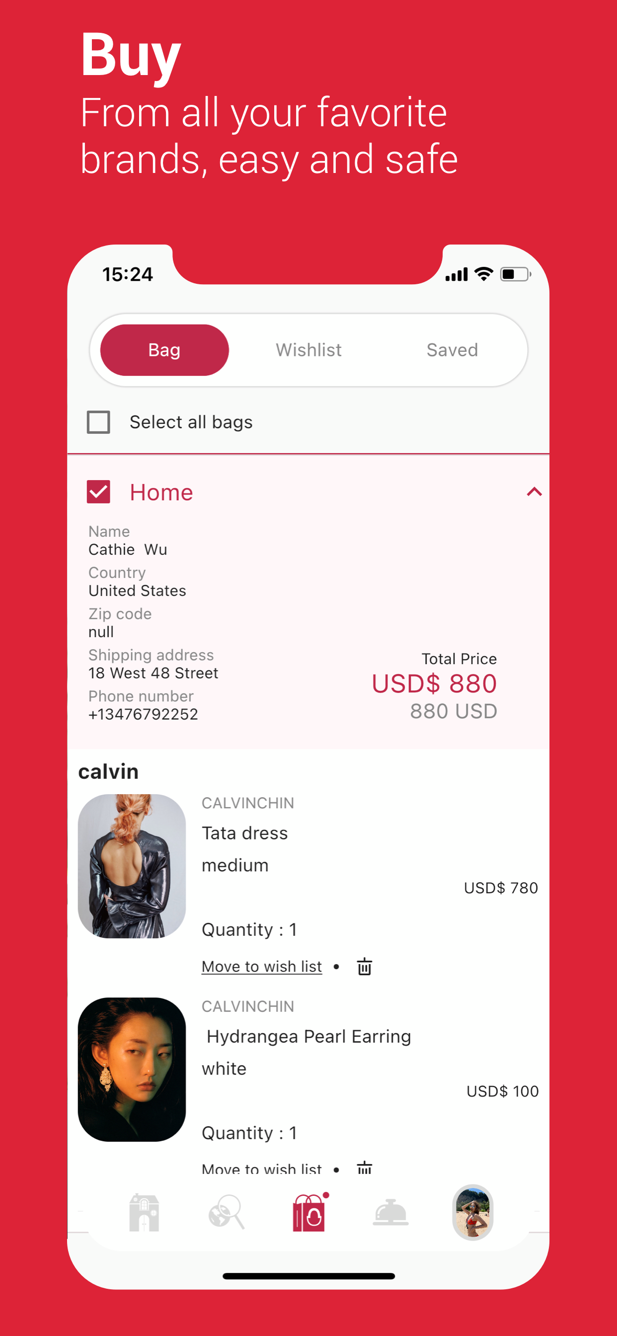 Au Marché shopping bag with shipping and totals