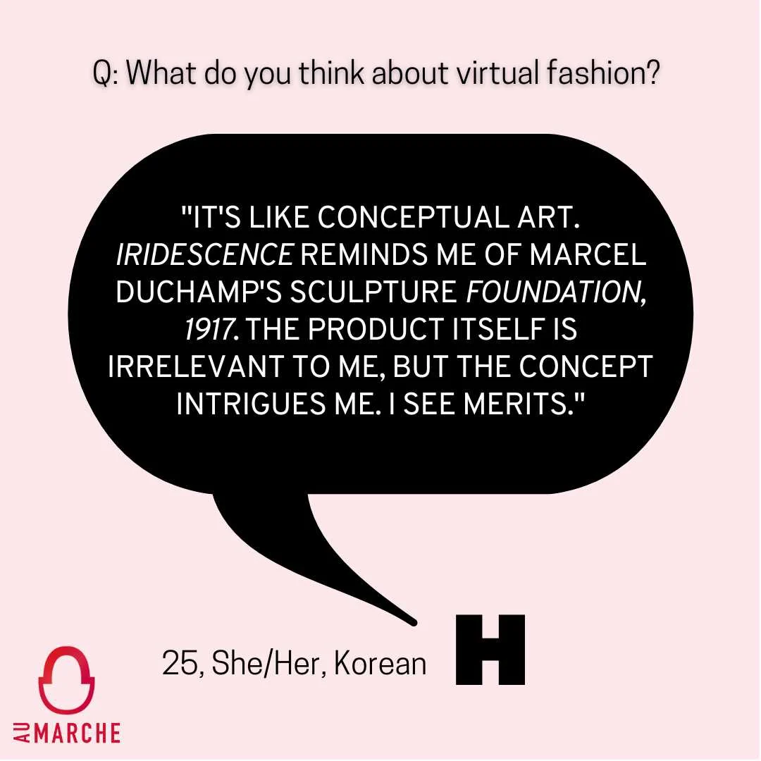 Reader response card about digital couture and conceptual art