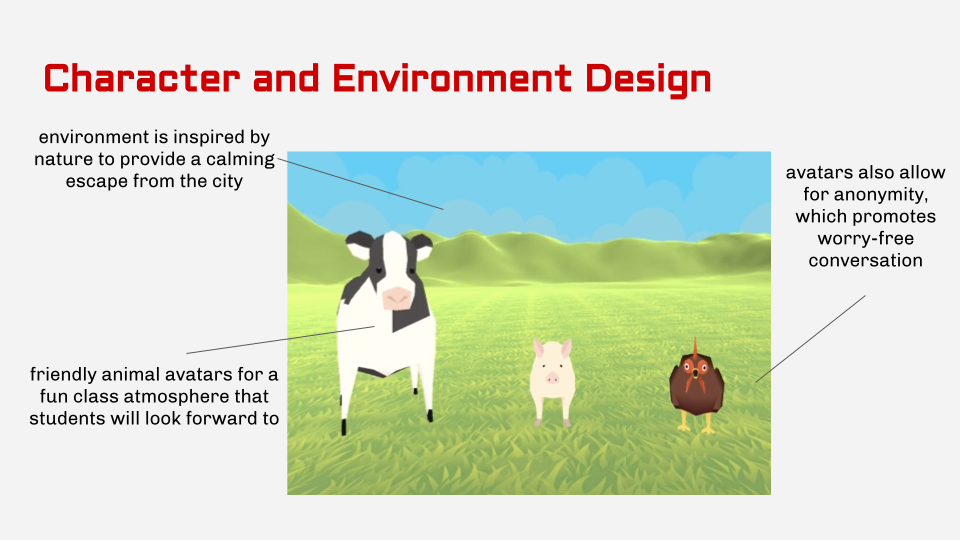 Prototype screenshots of the VR group room